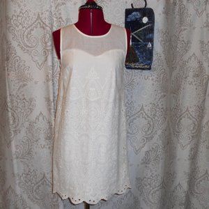 Monteau XS White Eyelet Sleeveless Dress Scalloped Hem